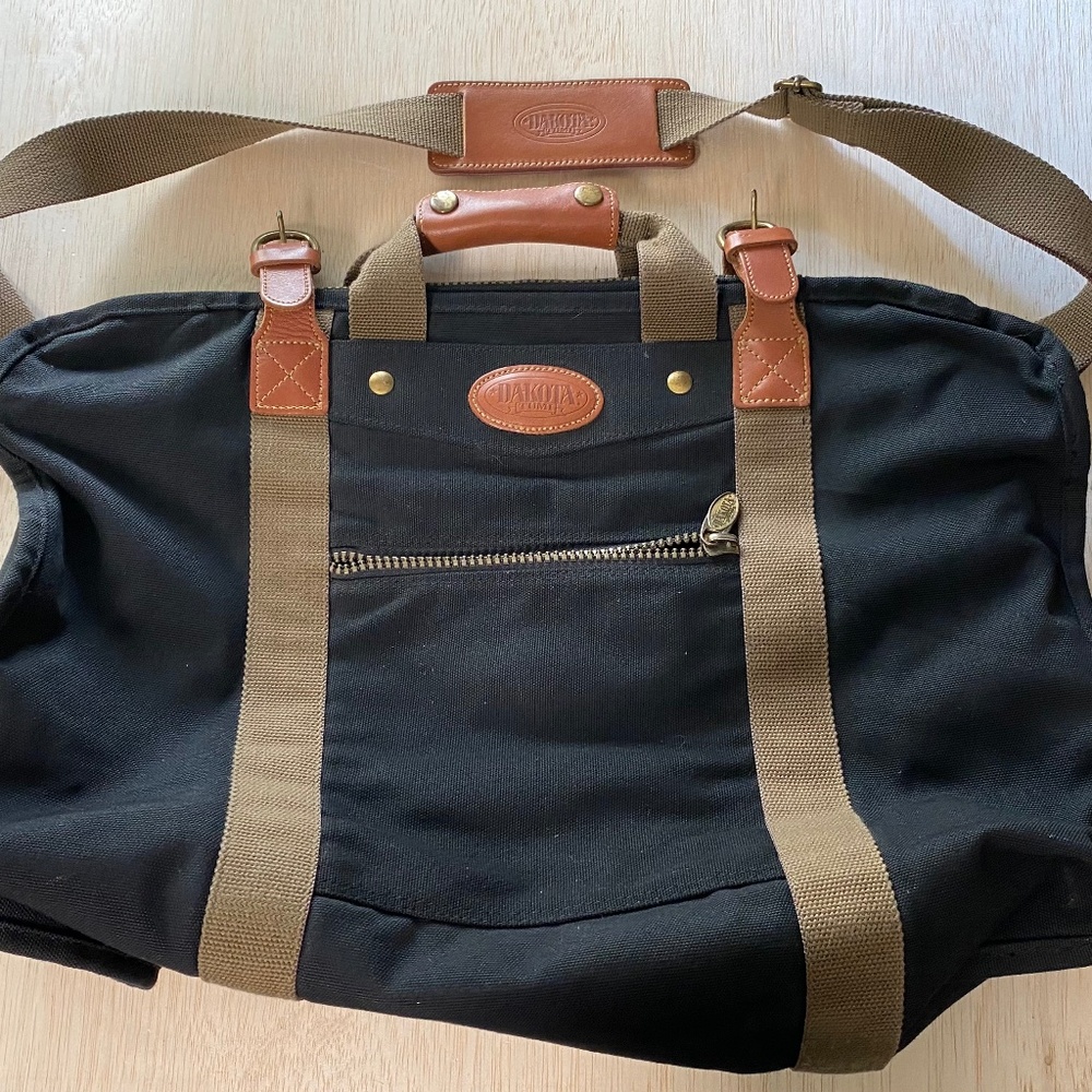 DAKOTA TUMI Black Canvas Leather Duffle Bag  Style 3270D  Black 21" X 14"